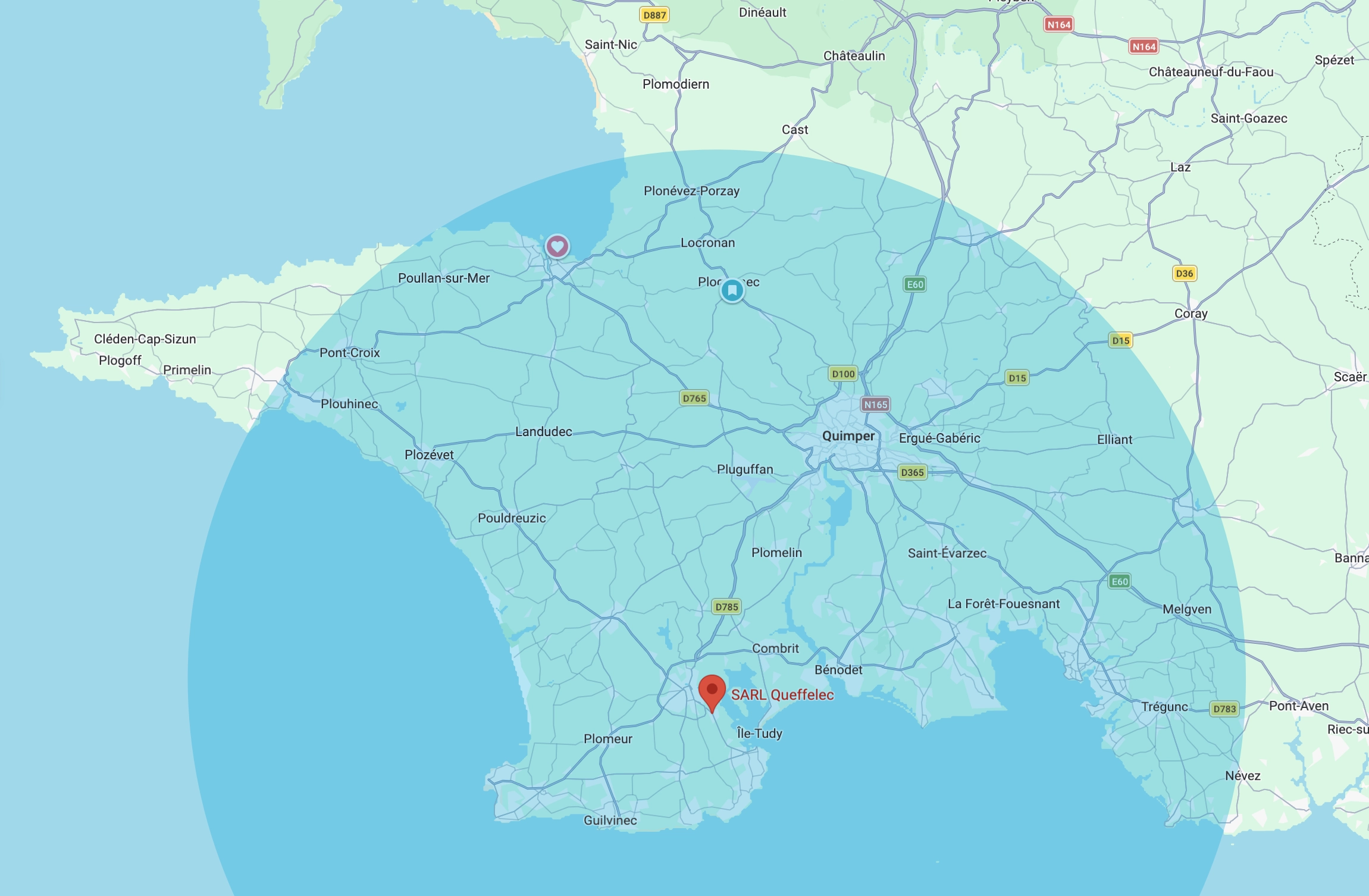 Secteur d'intervention de l'entreprise queffelec en finistere sud